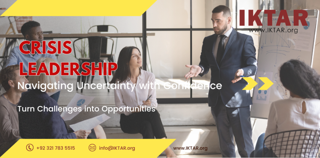 Business leader guiding a team through challenging times, symbolizing effective crisis leadership and confident decision-making.