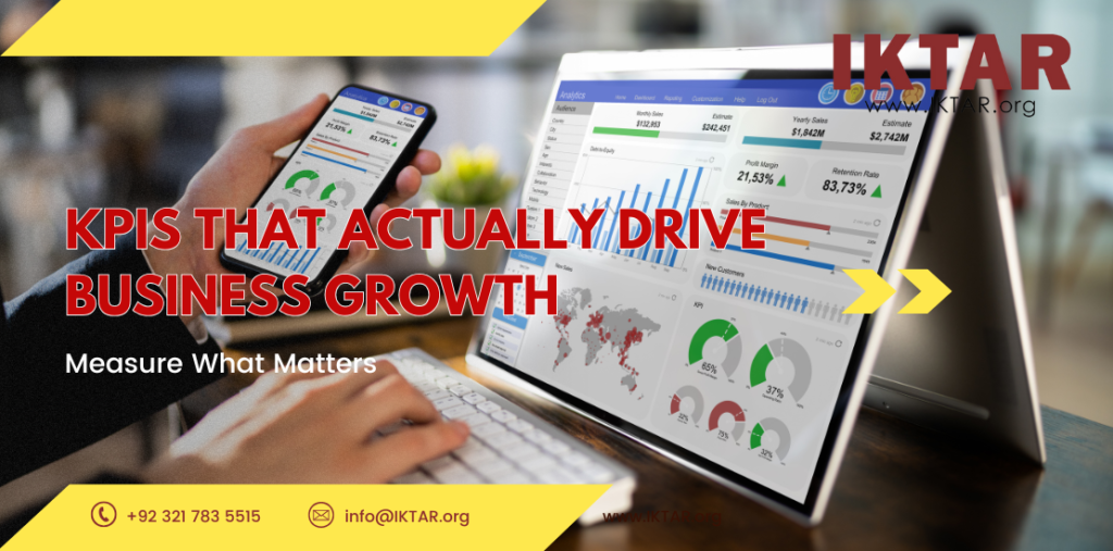Business leader reviewing performance dashboards, representing KPIs that drive real business growth.
