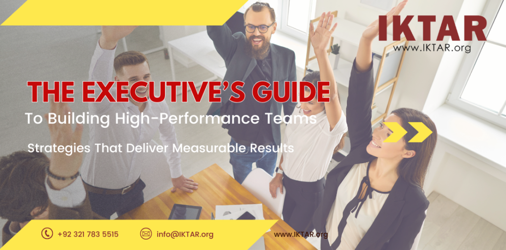 Executives collaborating with team members in a modern office, representing strategies for building high-performance teams