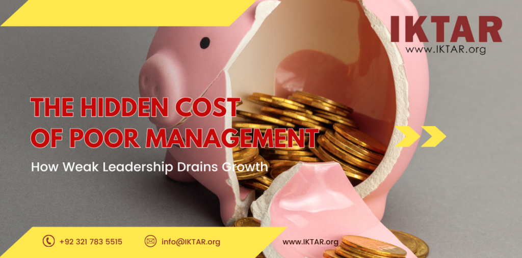 Frustrated employees in a meeting, representing the negative impact and hidden costs of poor management.