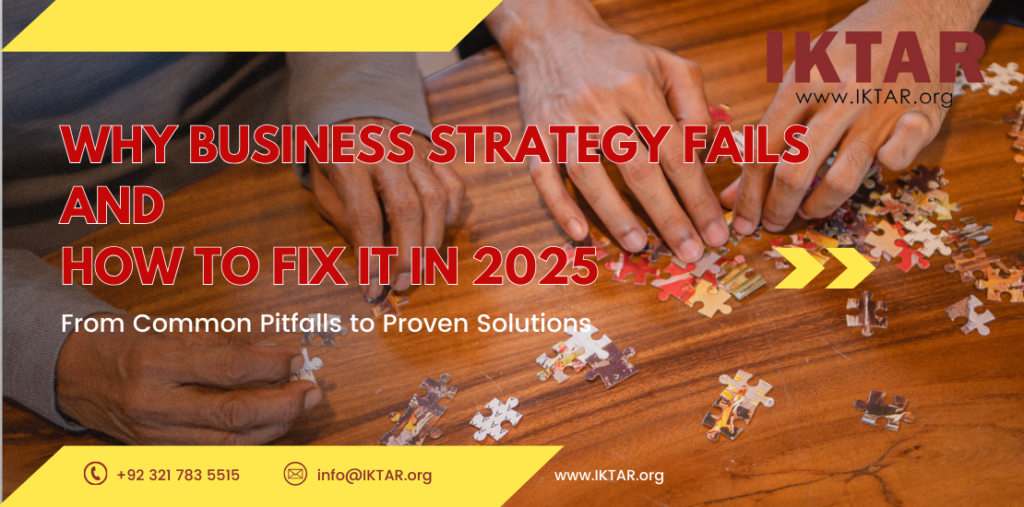 Business leader reviewing failed strategy reports with a team, representing the causes and solutions for business strategy failures in 2025.